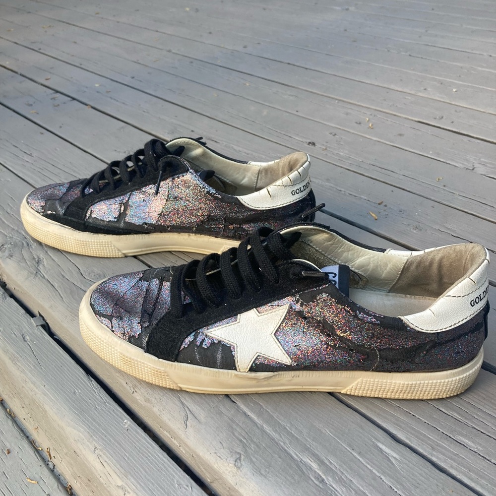 Authentic Golden Goose Black Metalic Glitter Distressed style  Sneakers